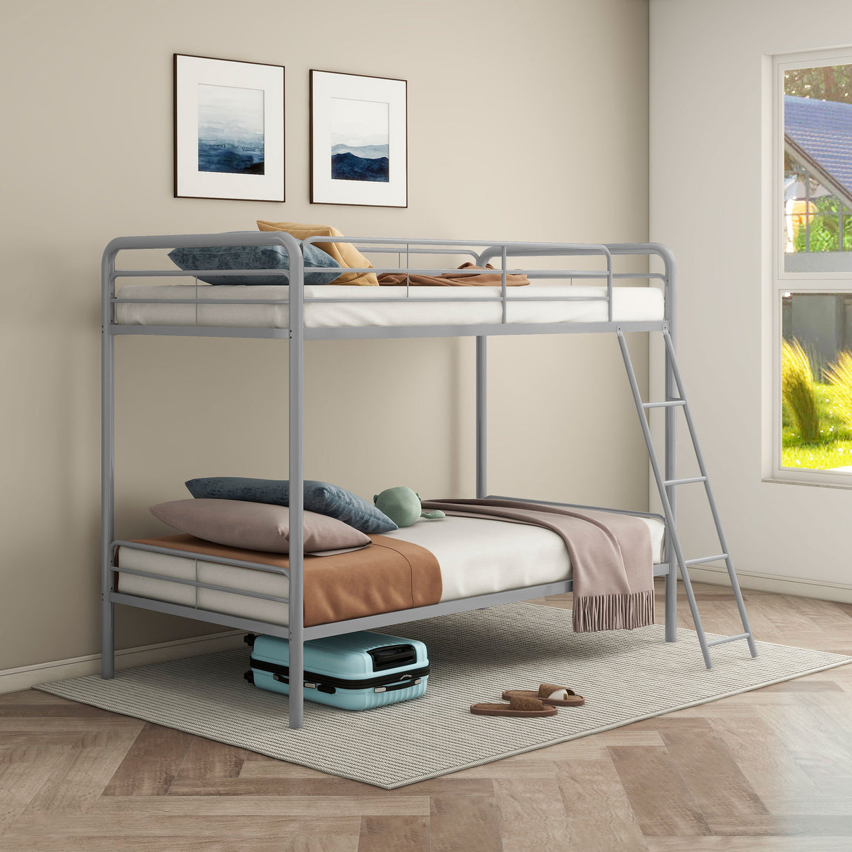 Carson Twin Over Twin Metal Bunk Bed - Glossy Silver