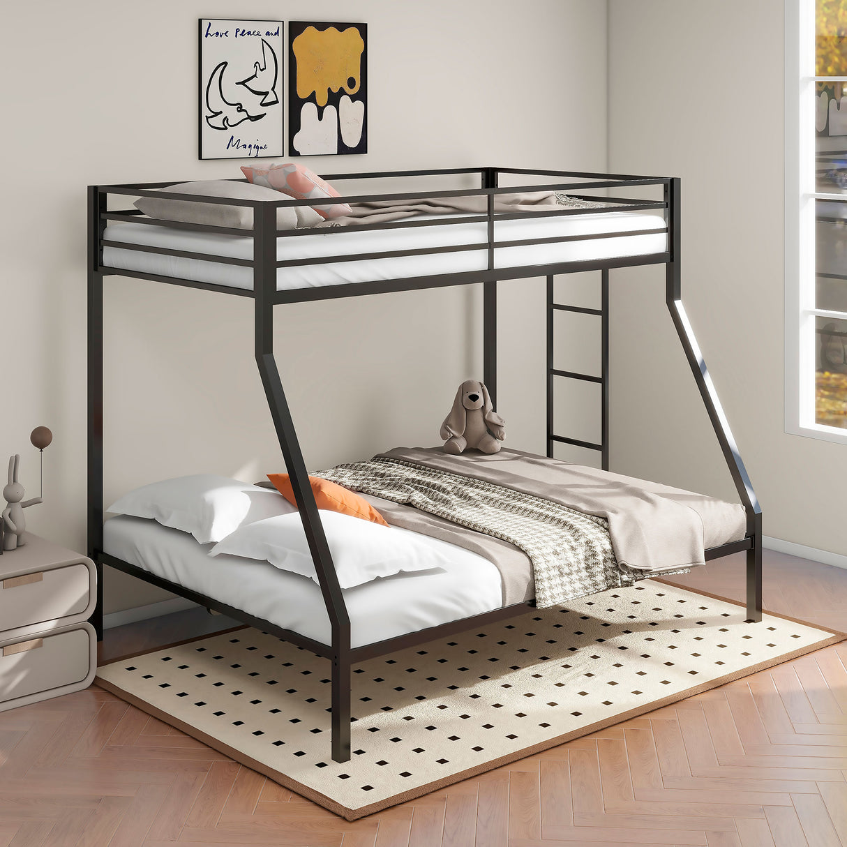 Alevera Metal Twin Over Full Bunk Bed with Ladder