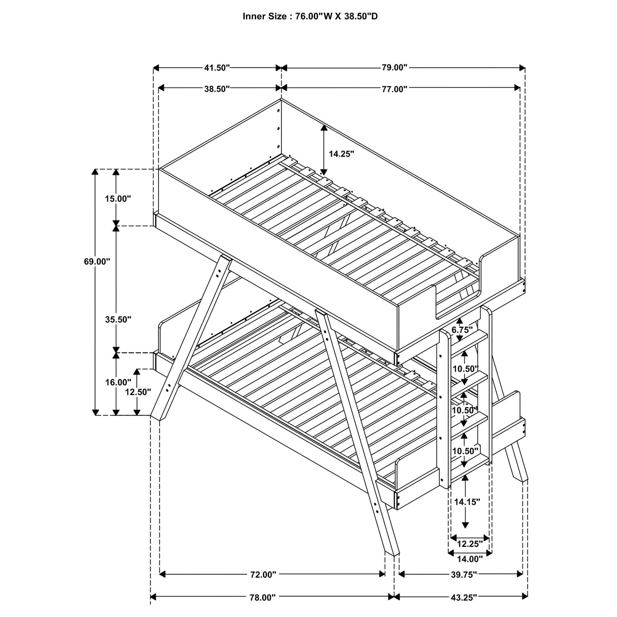 Frankie Twin Over Twin Bunk Bed with Mattresses - White