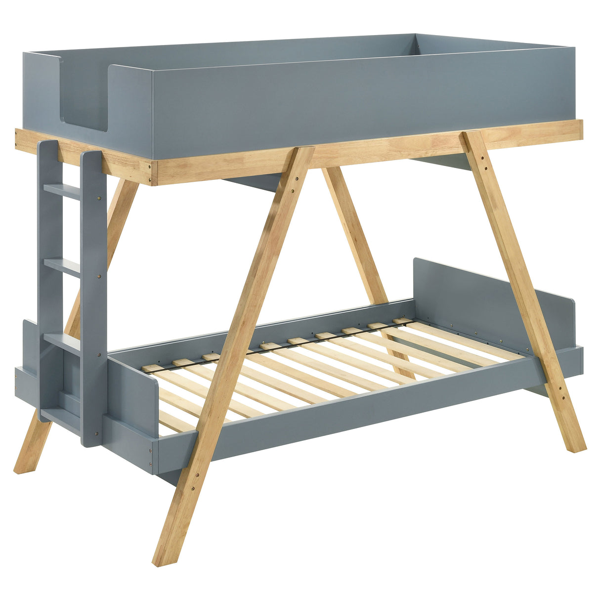 Frankie Wood Twin Over Twin Bunk Bed, Blue and Natural