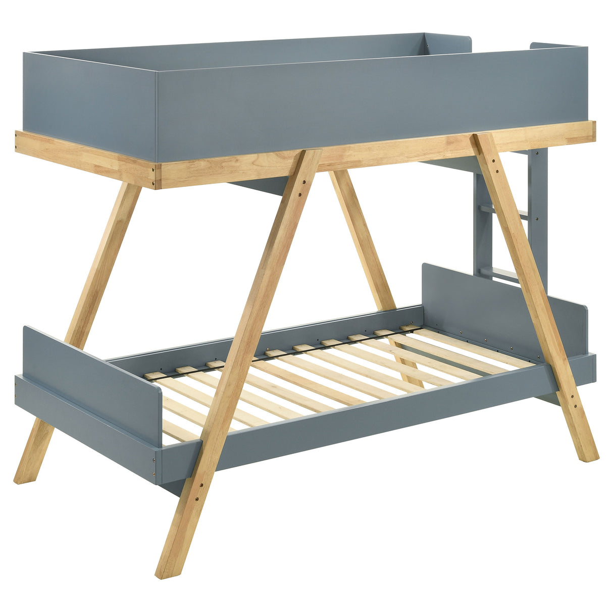 Frankie Wood Twin Over Twin Bunk Bed, Blue and Natural
