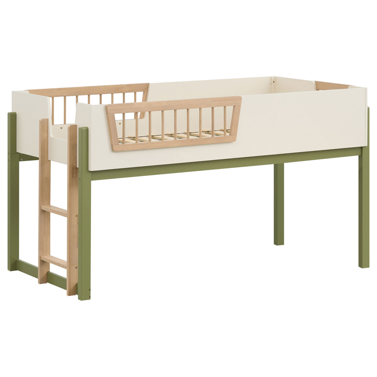 Twin Loft Bed in Off White, Natural and Olive