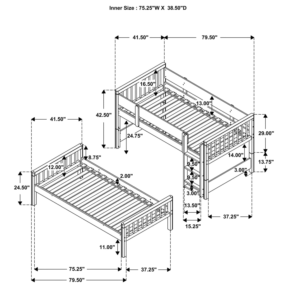 Dakota Wood Twin Over Twin Bunk Bed, Natural