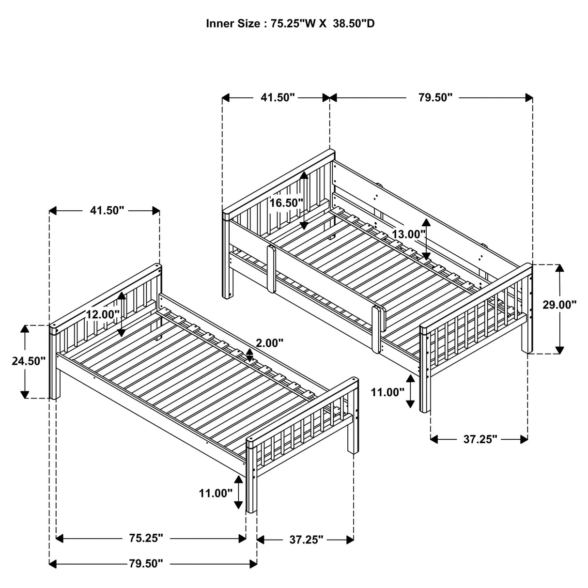 Dakota Wood Twin Over Twin Bunk Bed, Natural