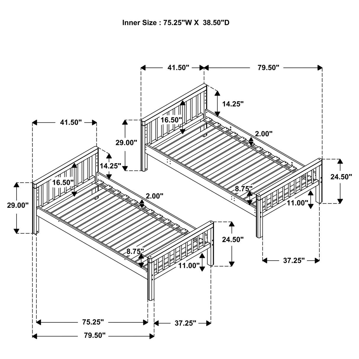 Dakota Wood Twin Over Twin Bunk Bed, Natural