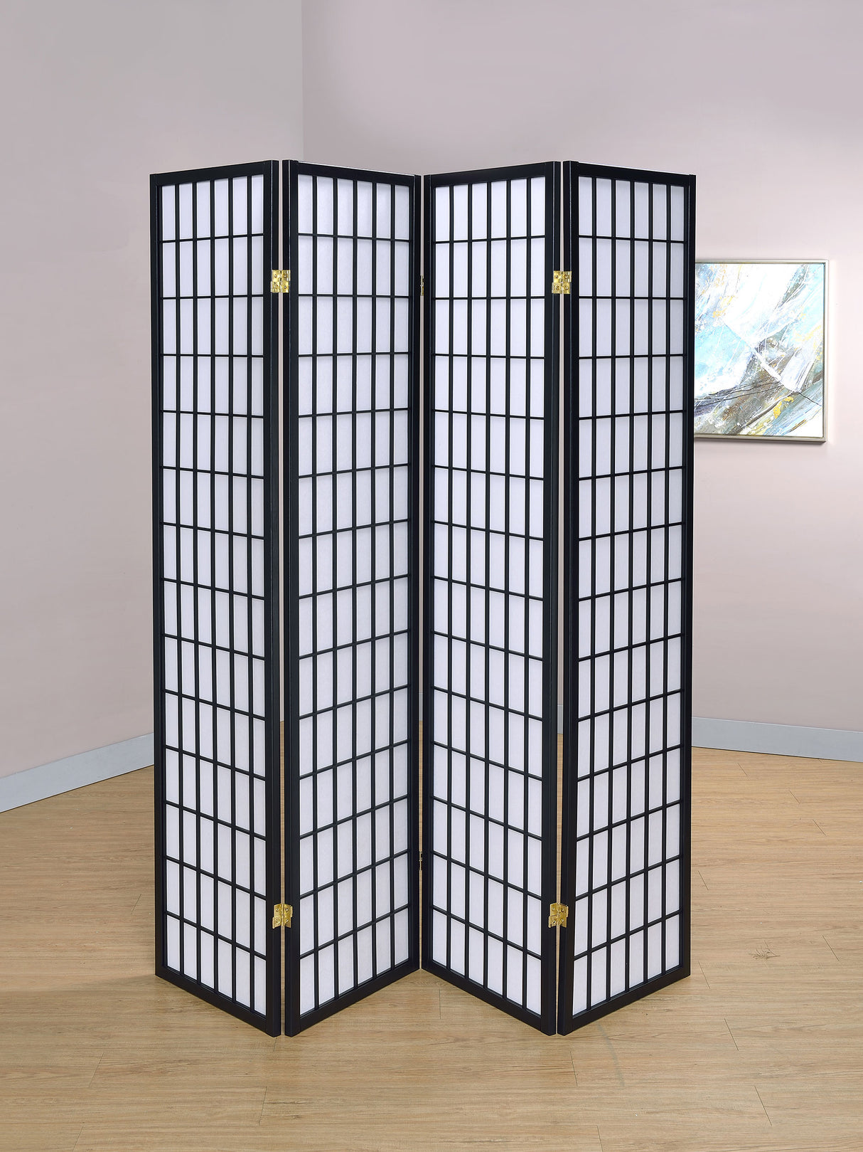 Roberto 4-Panel Black Folding Shoji Screen