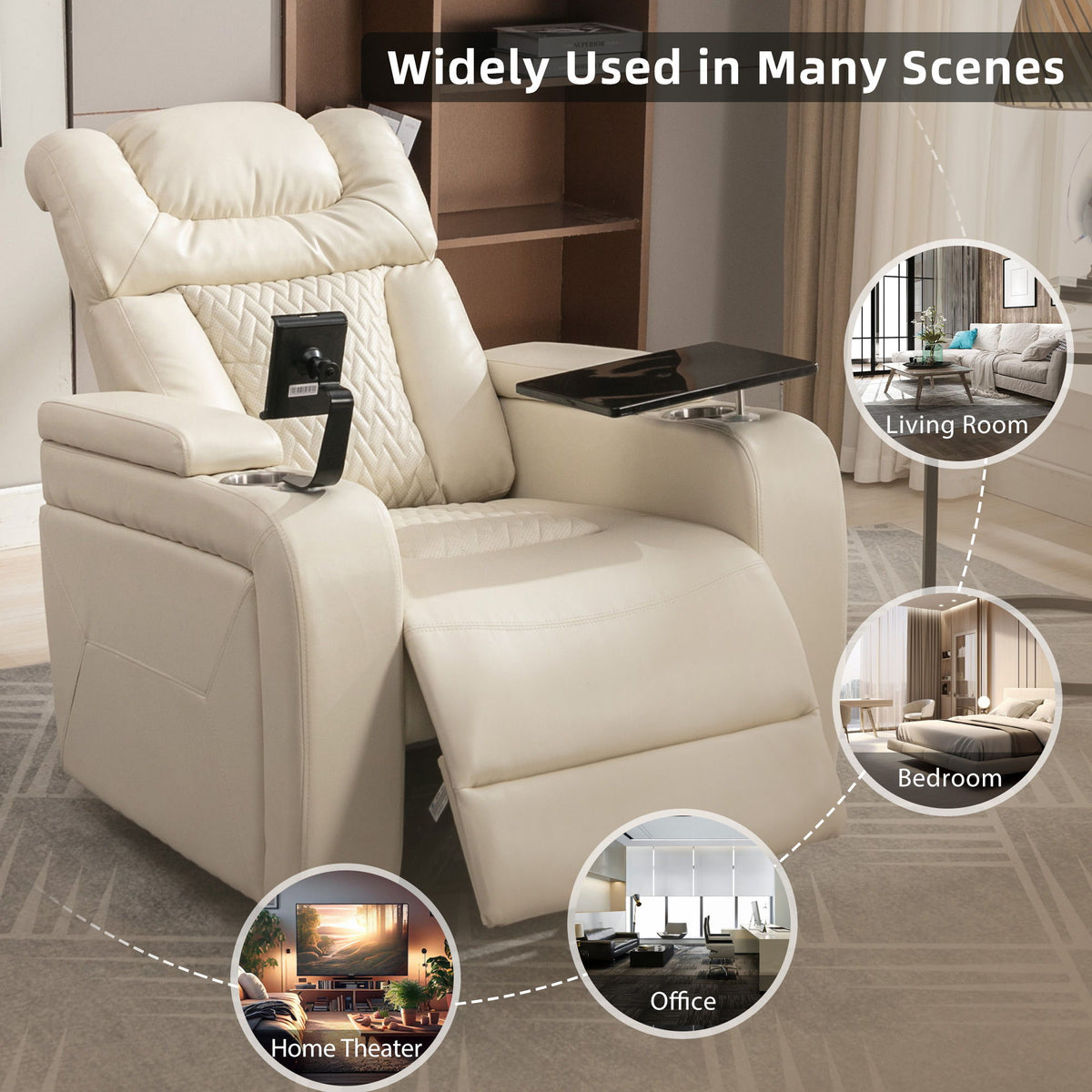 270 Degree Swivel Power Recliner With Tray Table, Phone Holder, Cup Holder, USB Port