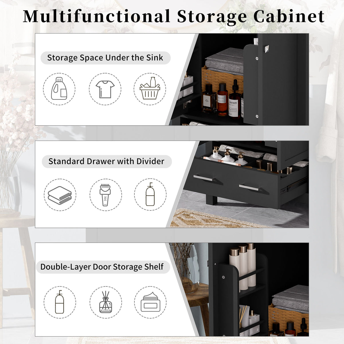 Bathroom Vanity With Integrated Undermount Ceramic Sink, 2 Doors And 1 Drawer, Soft Close Hinges