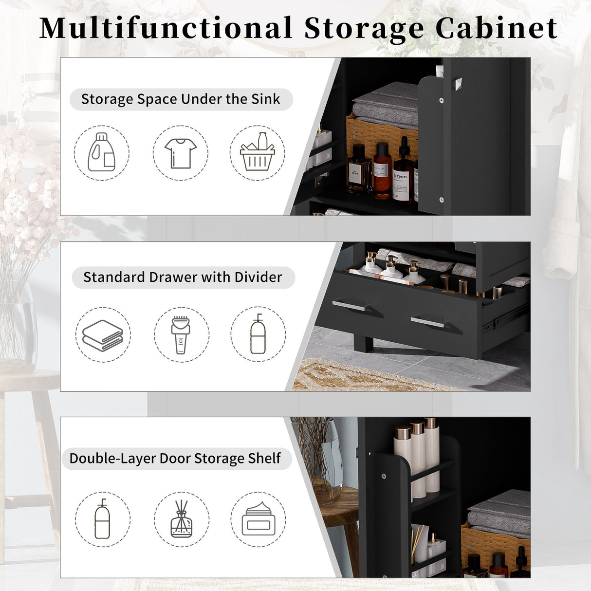 Bathroom Vanity With Integrated Undermount Ceramic Sink, 2 Doors And 1 Drawer, Soft Close Hinges