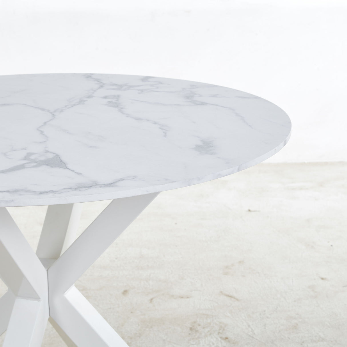 Cross Leg Dining Table With Round Top, For 4 - 6 People - White