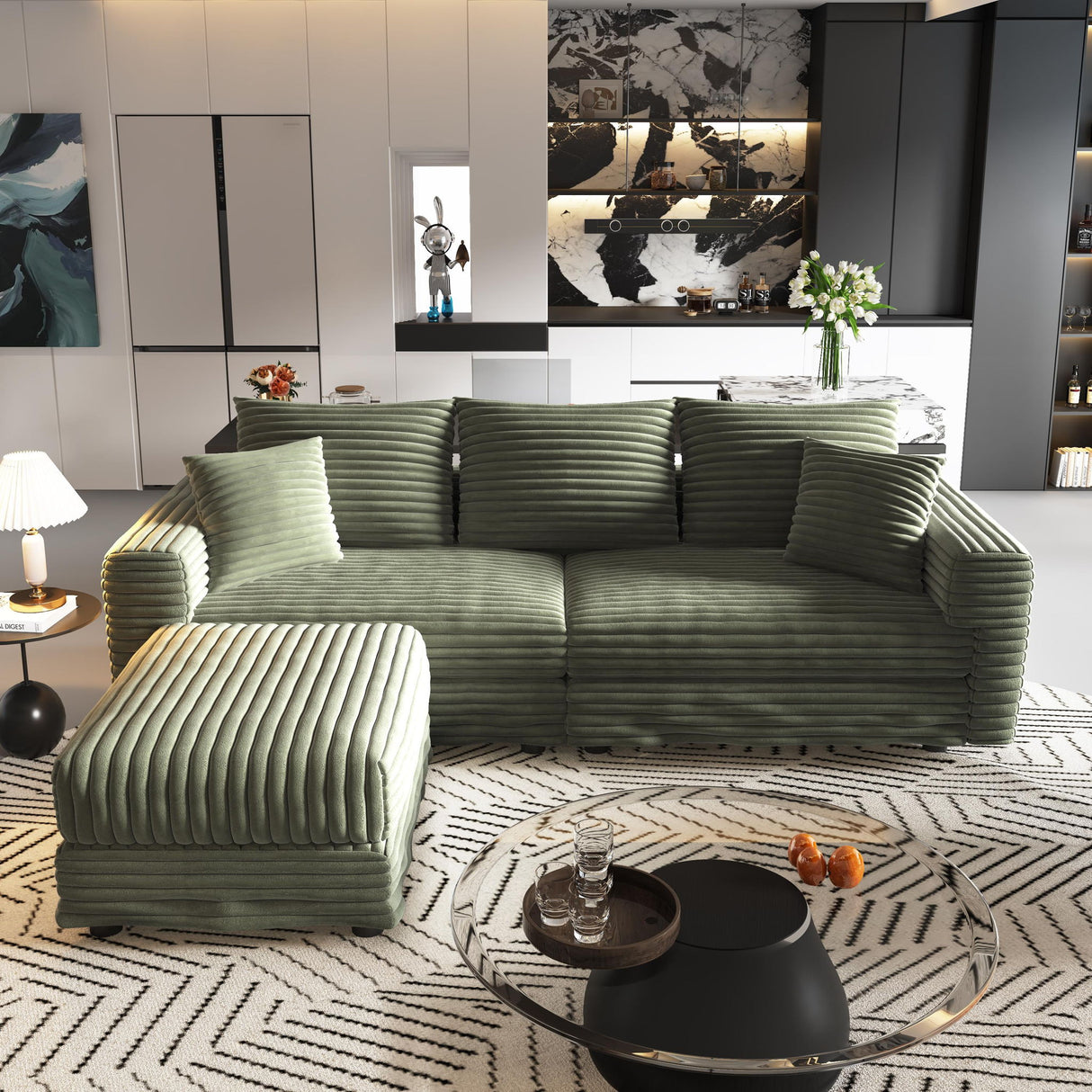 Convertible Deep Seat Sofa With Soft Pillows And Ottomans
