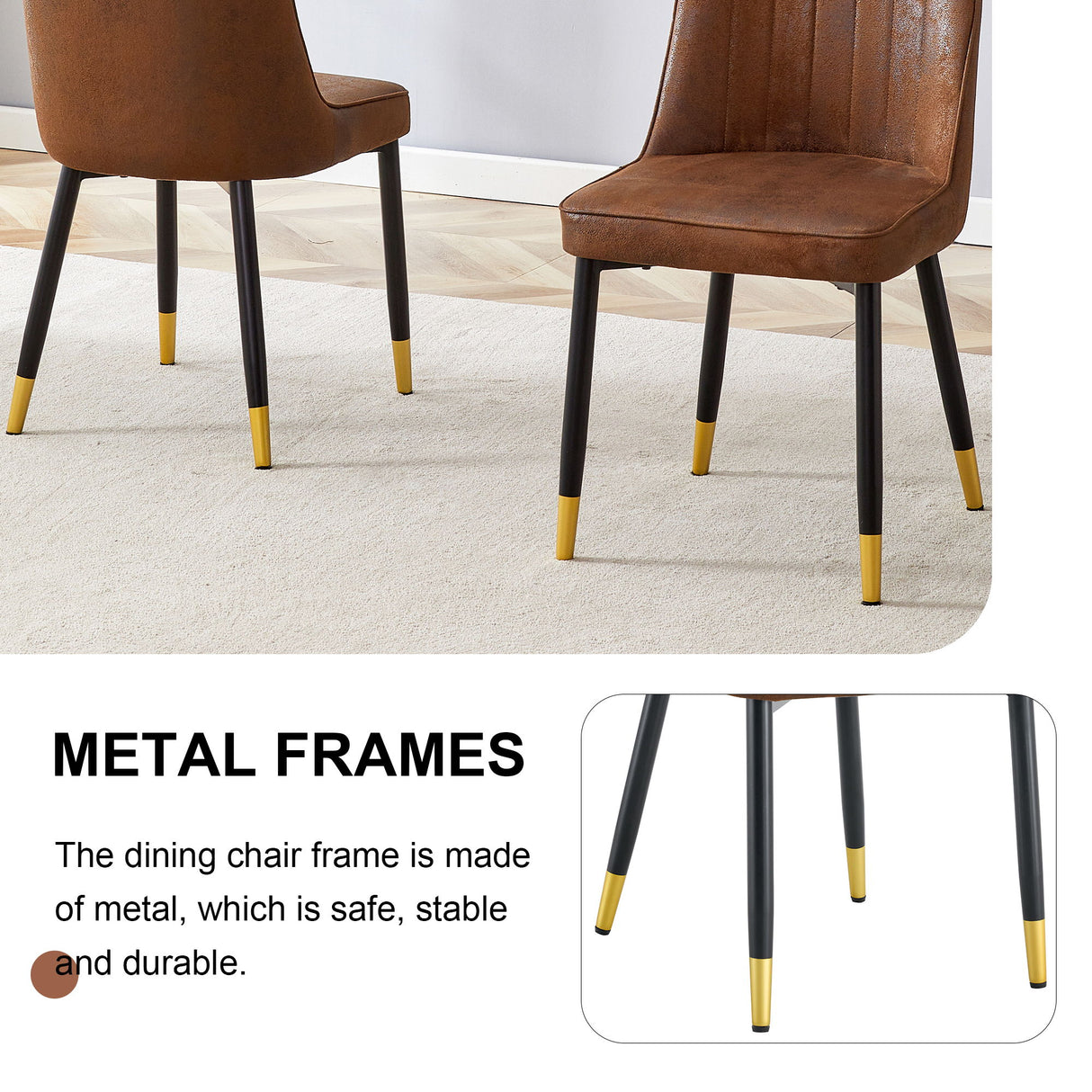 Modern Brown Suede Like Velvet Dining Chair (Set of 2) - Black / Gold