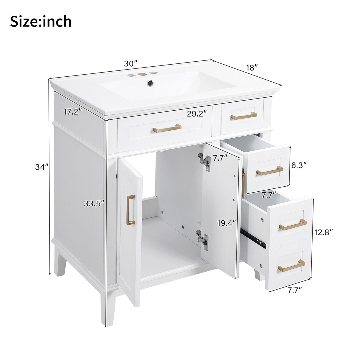 Modern Bathroom Vanity With Sink, Storage Cabinet, Soft Close Doors, Deep & Standard Drawers