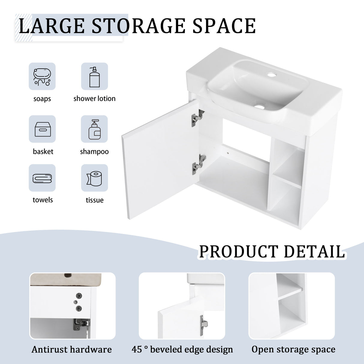 Wall Mounted Bathroom Vanity With Sink & Soft Close Door
