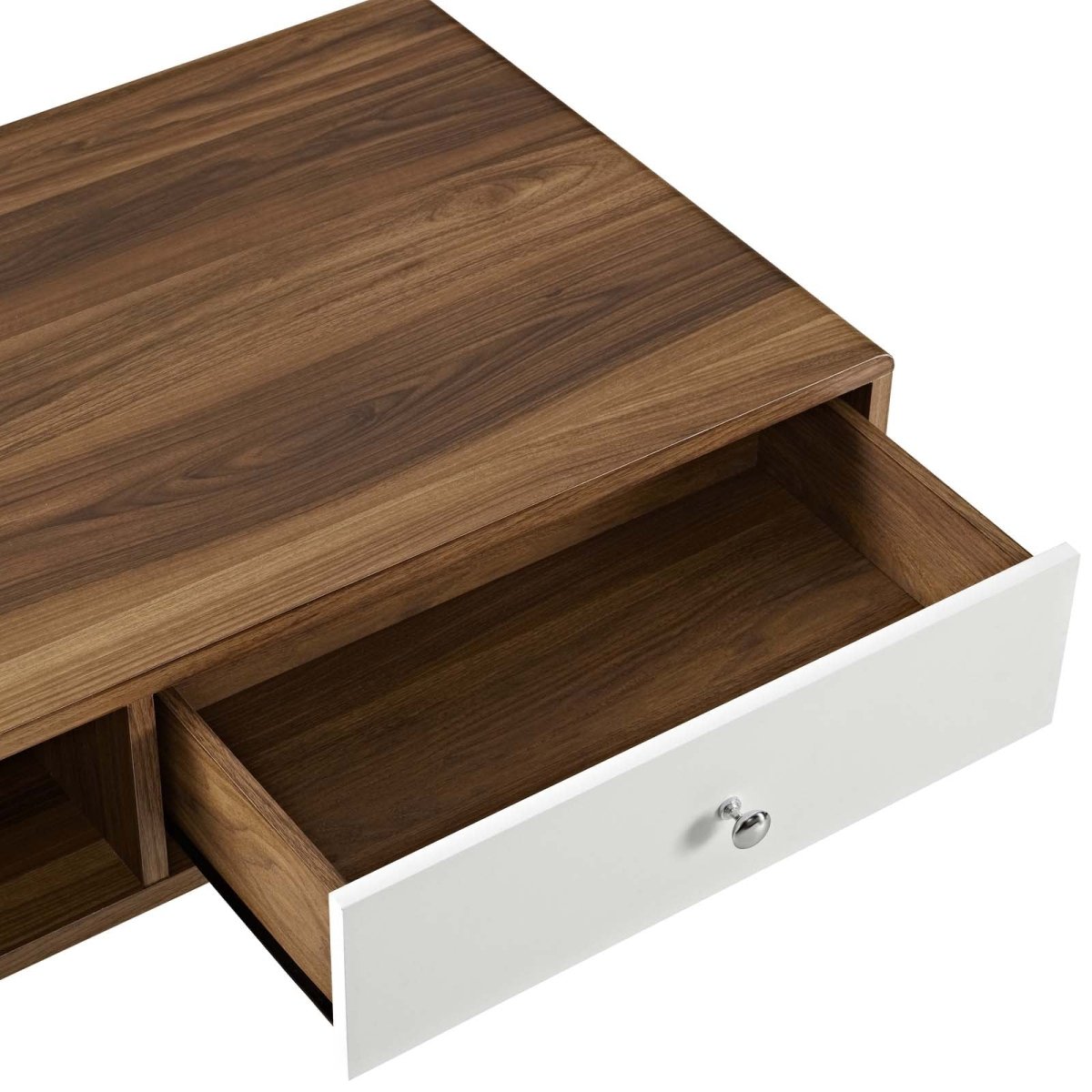 47 Inch Mid - Century Two - Tone Coffee Table with Storage in Walnut White - Coffee Tables available at Alpine Outlets in Denver