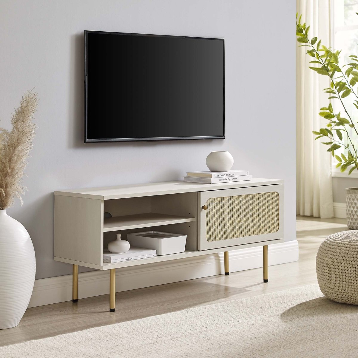 47 Inch Modern Rattan Sliding Door TV Stand - TV Stands available at Alpine Outlets in Denver