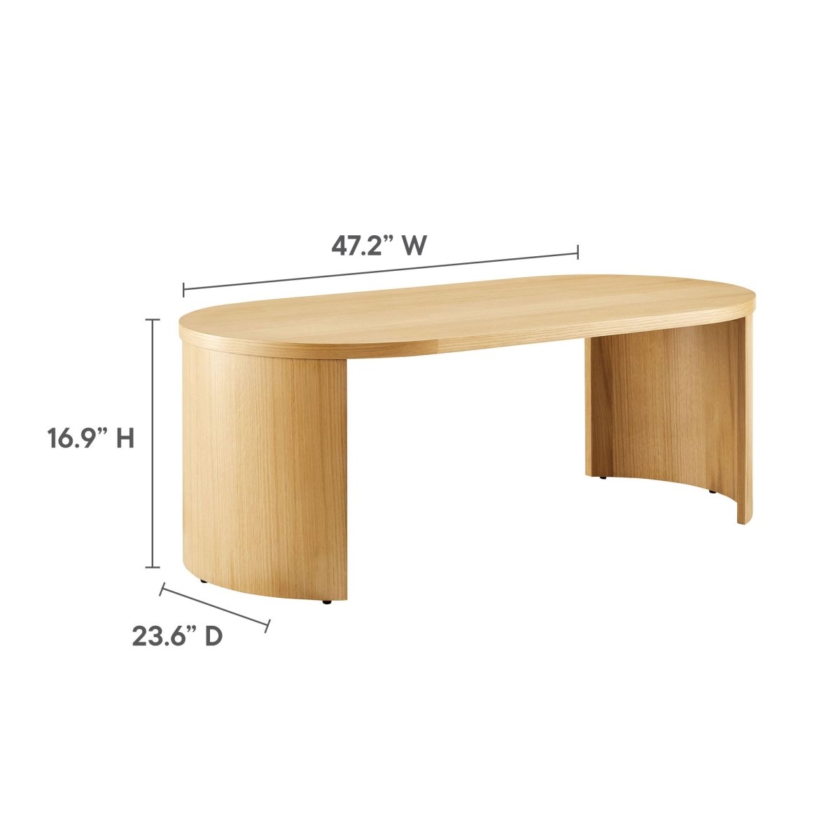 47 Inch Oval Wood Coffee Table with Reversible Arched Legs in Oak - Coffee Tables available at Alpine Outlets in Denver