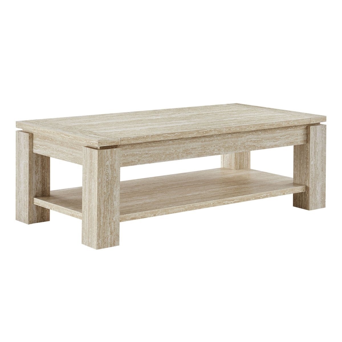 47 Inch Rectangular Faux Travertine Coffee Table with Open Storage - Coffee Tables available at Alpine Outlets in Denver