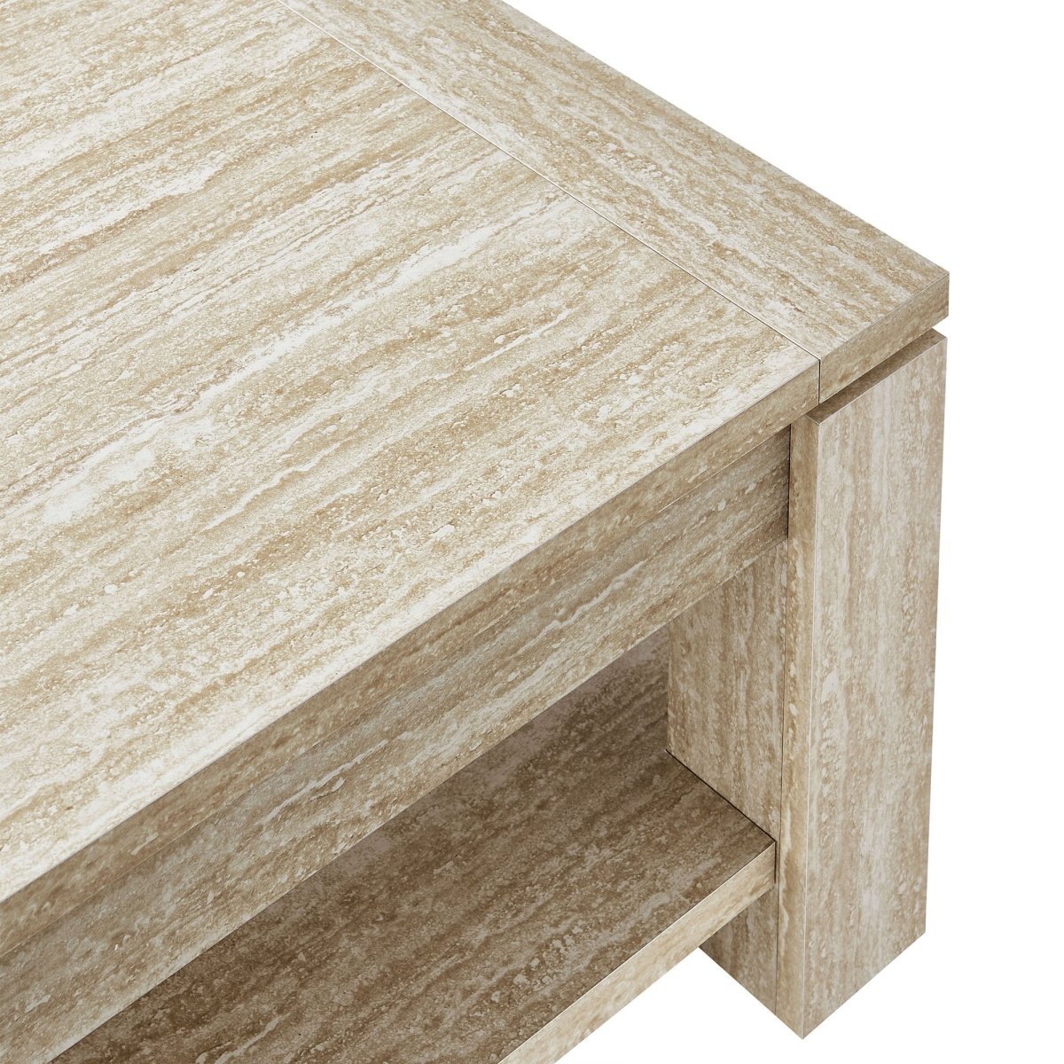 47 Inch Rectangular Faux Travertine Coffee Table with Open Storage - Coffee Tables available at Alpine Outlets in Denver