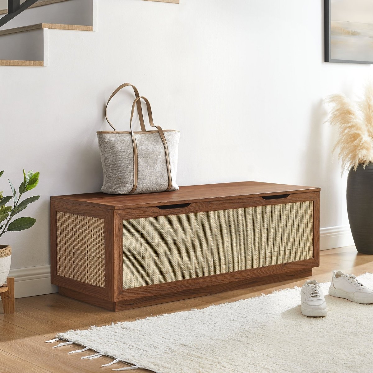 47 Inch Streamlined Faux Rattan Storage Bench - Benches available at Alpine Outlets in Denver