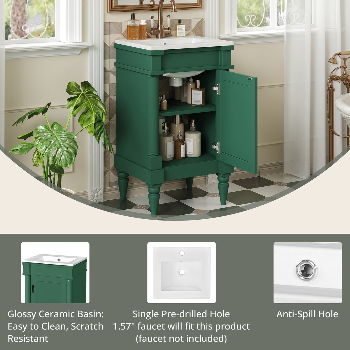 Bathroom Vanity With Sink, Storage Cabinet With Door, Drop In Sink, Compact Freestanding Design