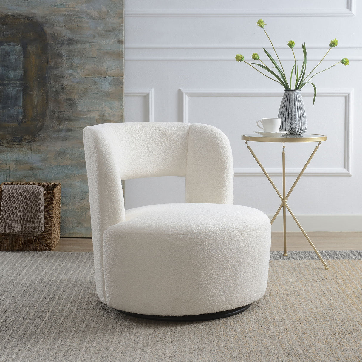 Swivel Comfy Round Barrel Chair With Soft Teddy Fabric For Living Room