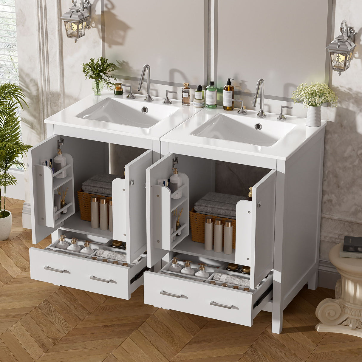 Bathroom Vanity With Integrated Undermount Ceramic Sink, 2 Doors And 1 Drawer, Soft Close Hinges