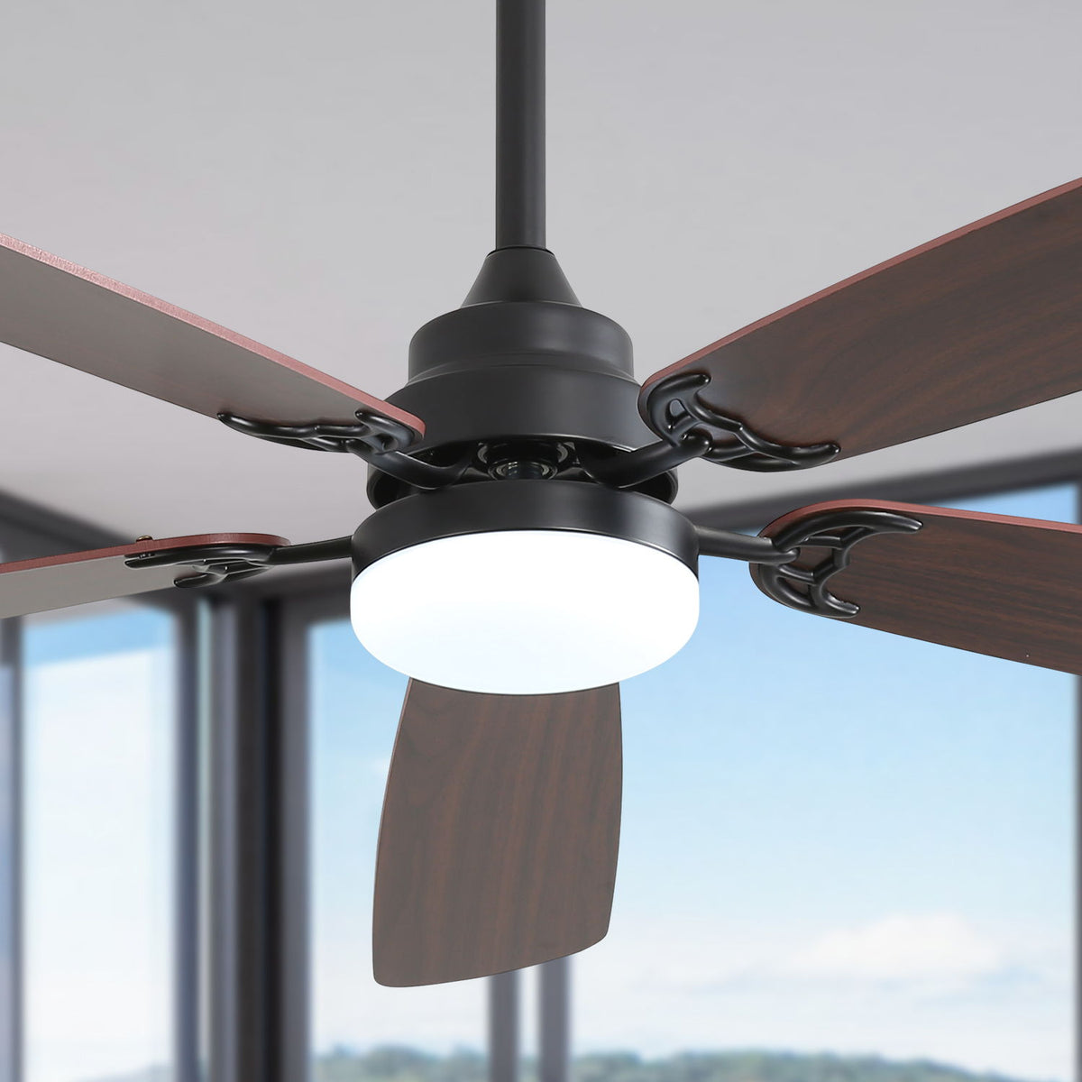 52" Ceiling Fan With LED Light, 6 Speed DC Motor, Remote Control - Matte Black