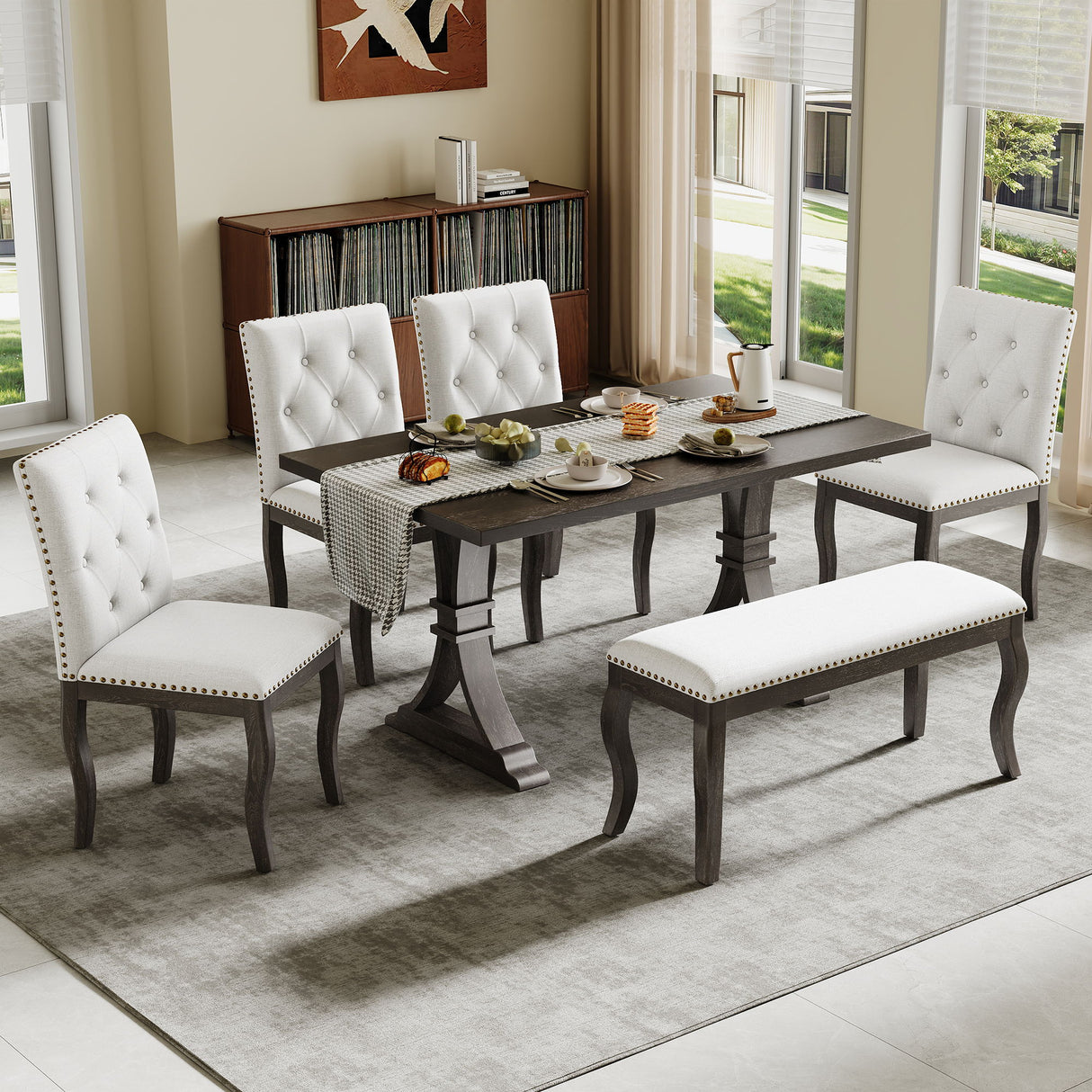 Dining Set With Bench, 6 Piece