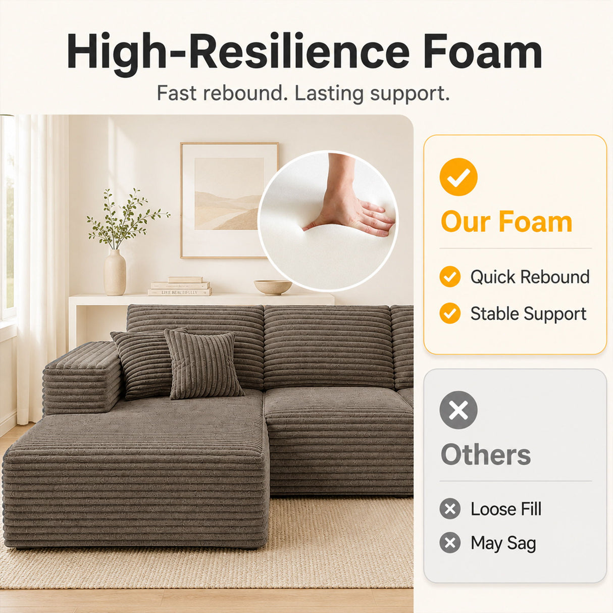 Modern L-Shaped Sectional Sofa With Left Facing Chaise