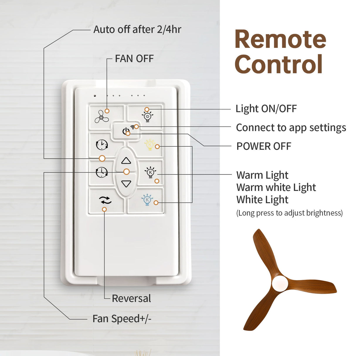 Smart Ceiling Fan With Remote Control, 3 Blades, Dimmable LED Light, Reversible DC Motor - Black