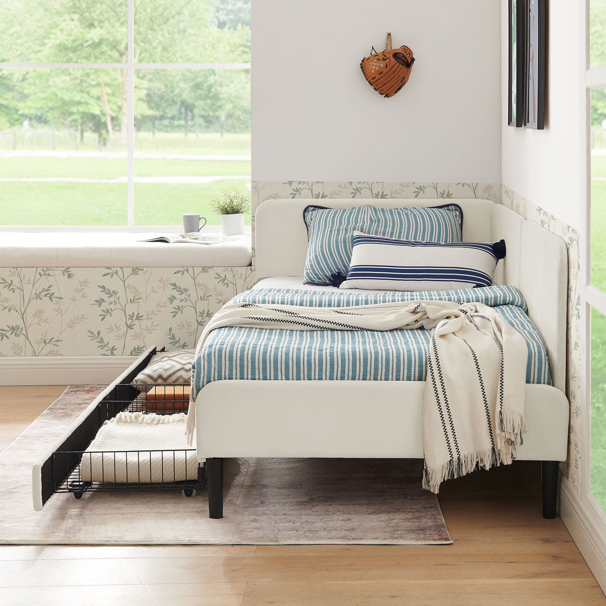 Upholstered Platform Bed Frame With 2 Storage Drawers And Adjustable Sofa Bed
