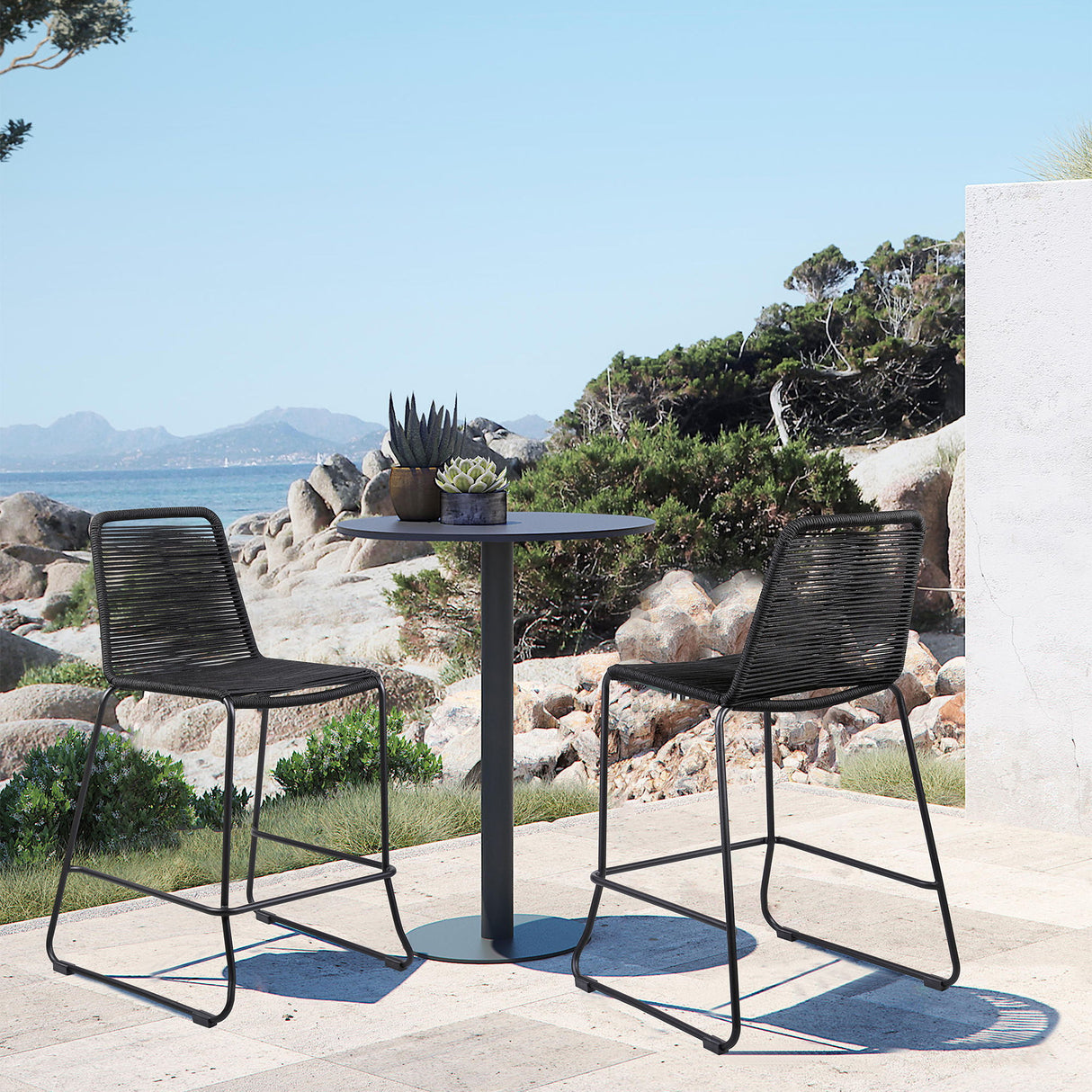 Shasta - 26" Outdoor Metal And Rope Stackable Barstool