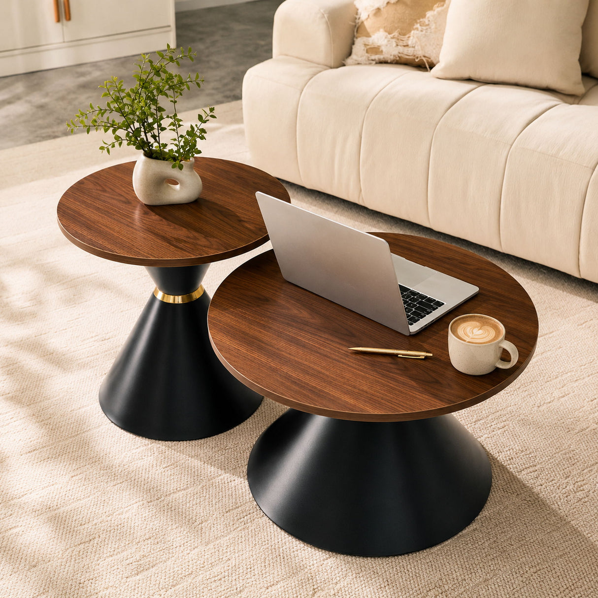 2 Piece Round Coffee Table Set For Living Room