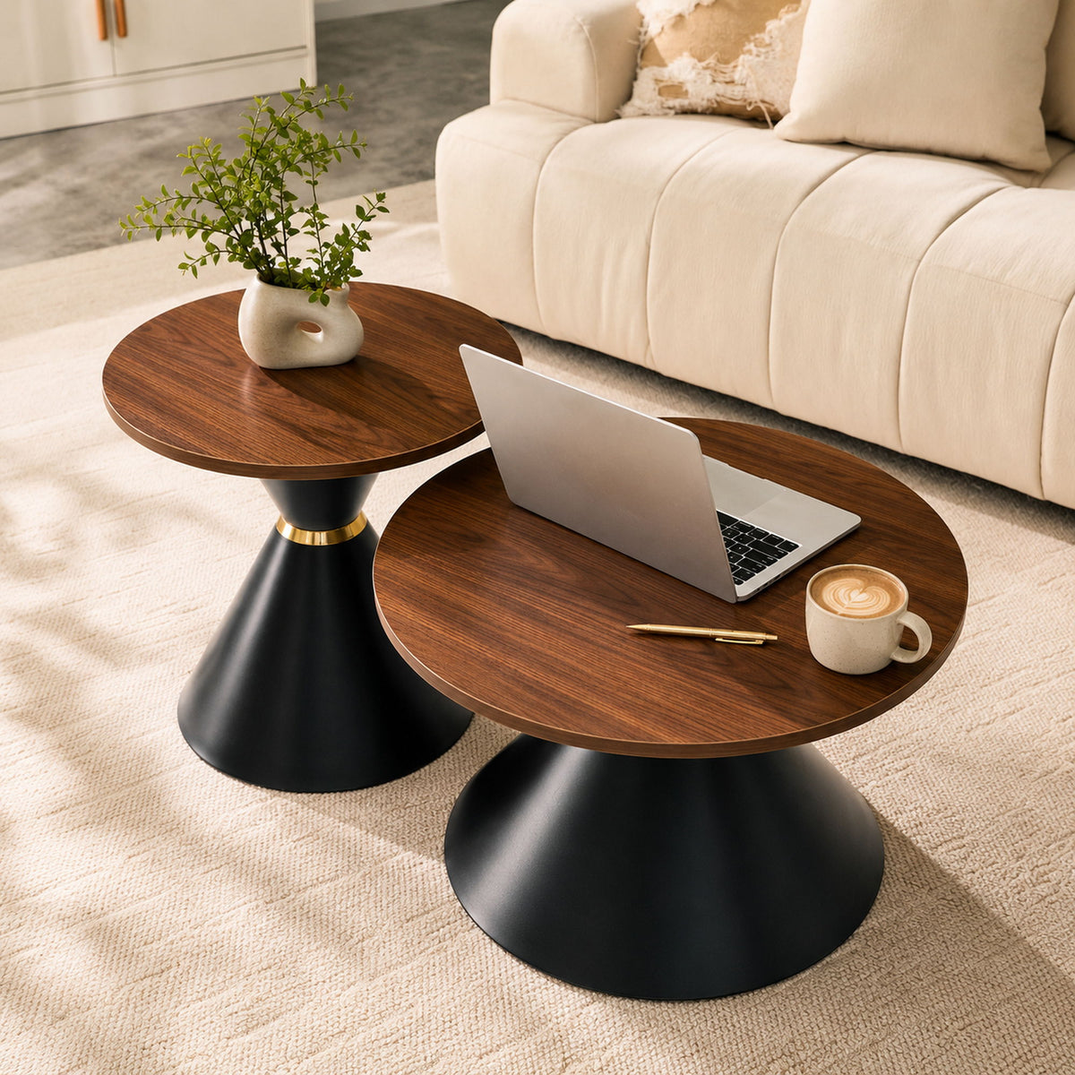2 Piece Round Coffee Table Set For Living Room