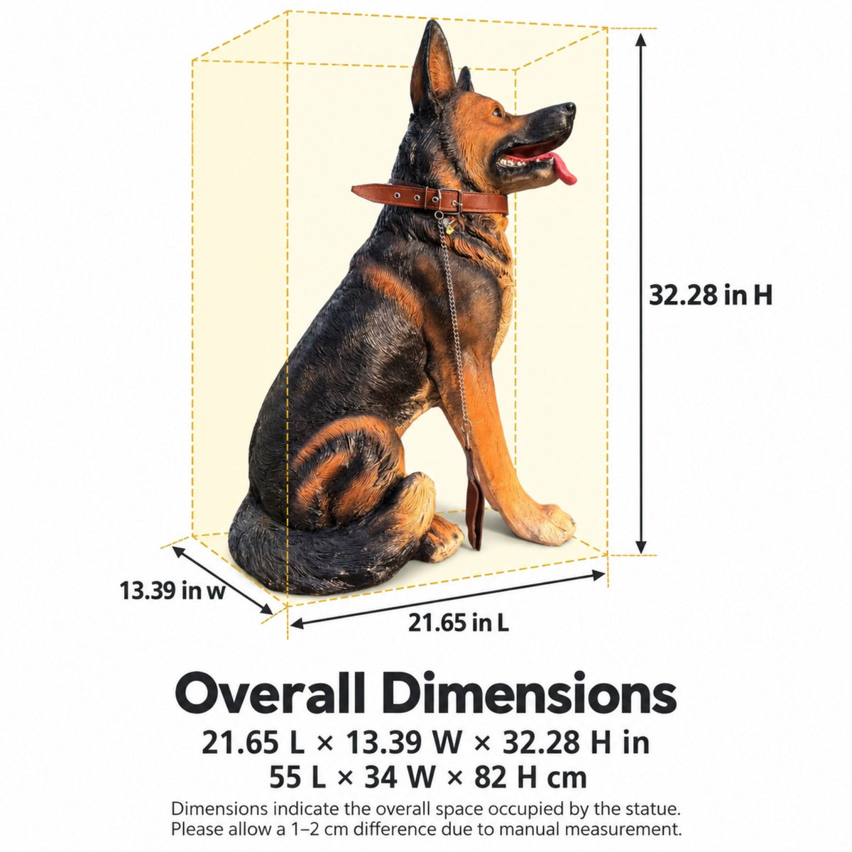 German Shepherd Dog Statue, Sitting Guard Sculpture - Black Brown