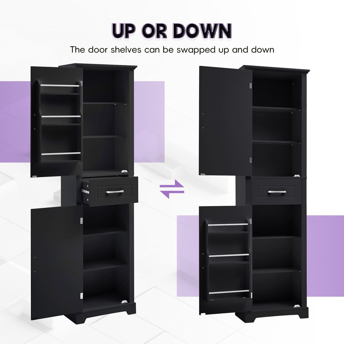 Tall Freestanding Bathroom Storage Cabinet With 2 Doors And Adjustable Shelves