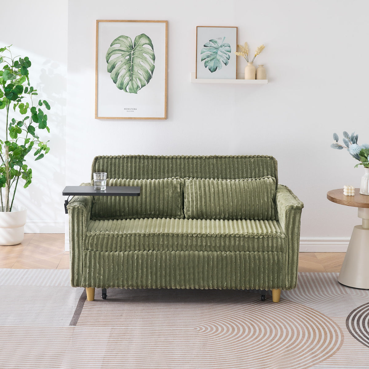 Pull Out Sofa With Movable Tabletop And USB Ports - Green