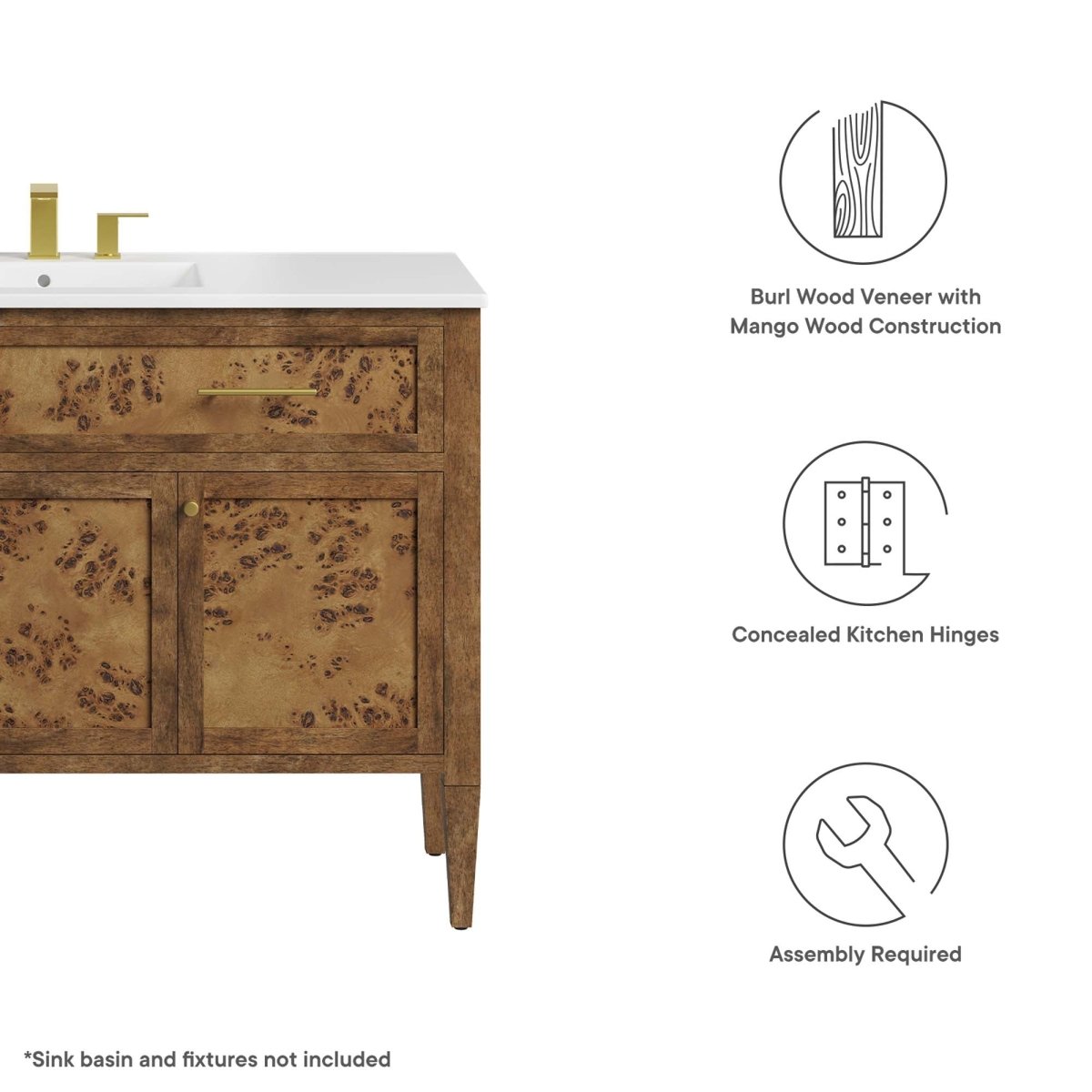 48" Brown Wood Bathroom Vanity Cabinet (Sink Basin Not Included) - Bathroom Fixtures - Alpine Outlets