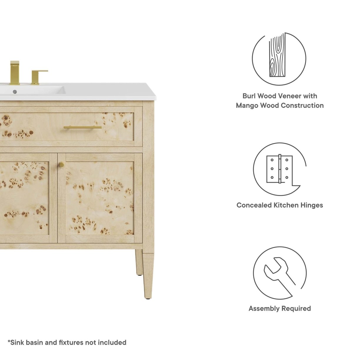 48" Burl Wood Bathroom Vanity Cabinet (Sink Basin Not Included) - Bathroom Fixtures - Alpine Outlets