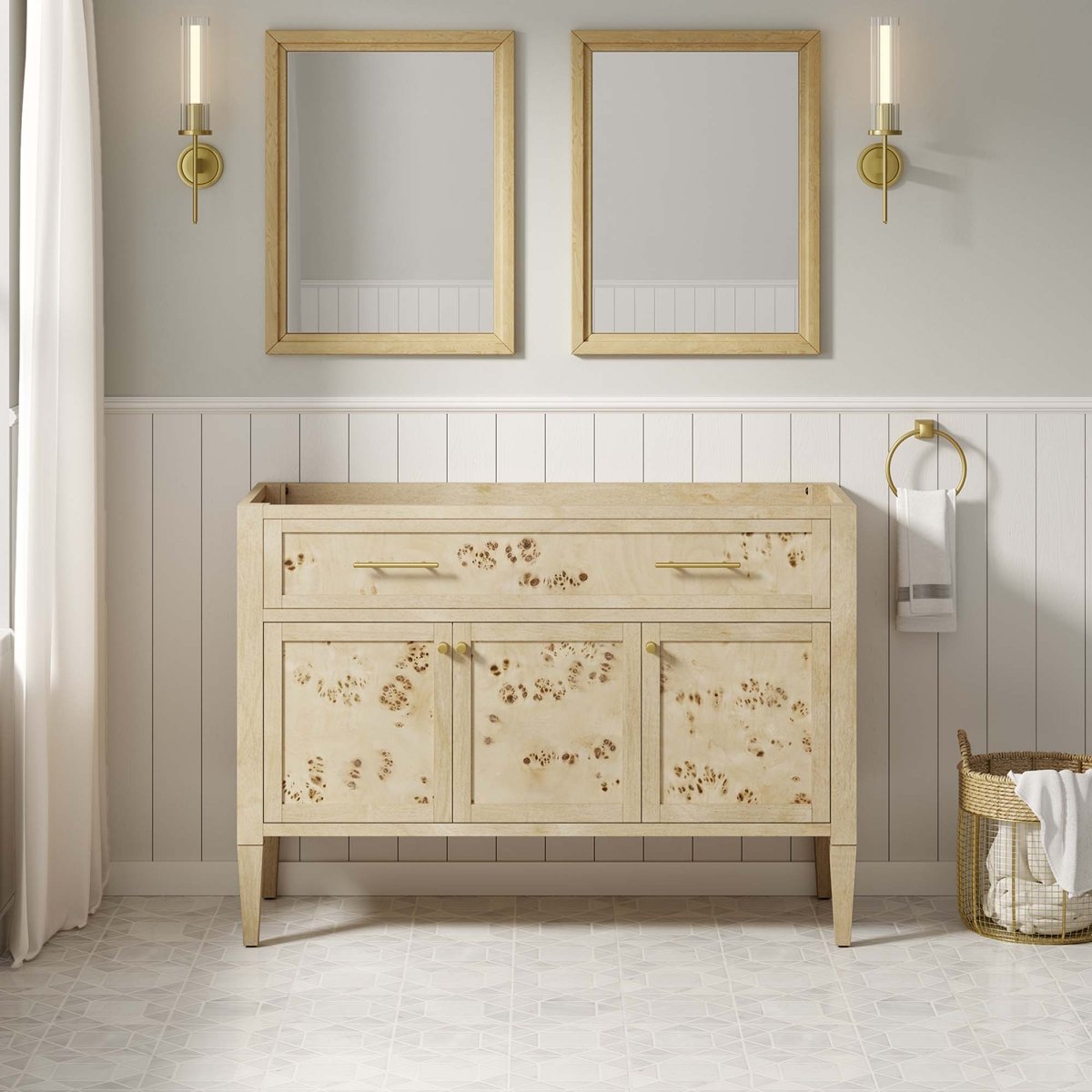 48" Burl Wood Bathroom Vanity Cabinet (Sink Basin Not Included) - Bathroom Fixtures - Alpine Outlets