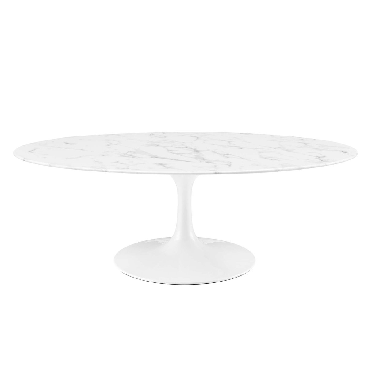 48 Inch Oval Artificial Marble Pedestal Coffee Table - Coffee Tables available at Alpine Outlets in Denver