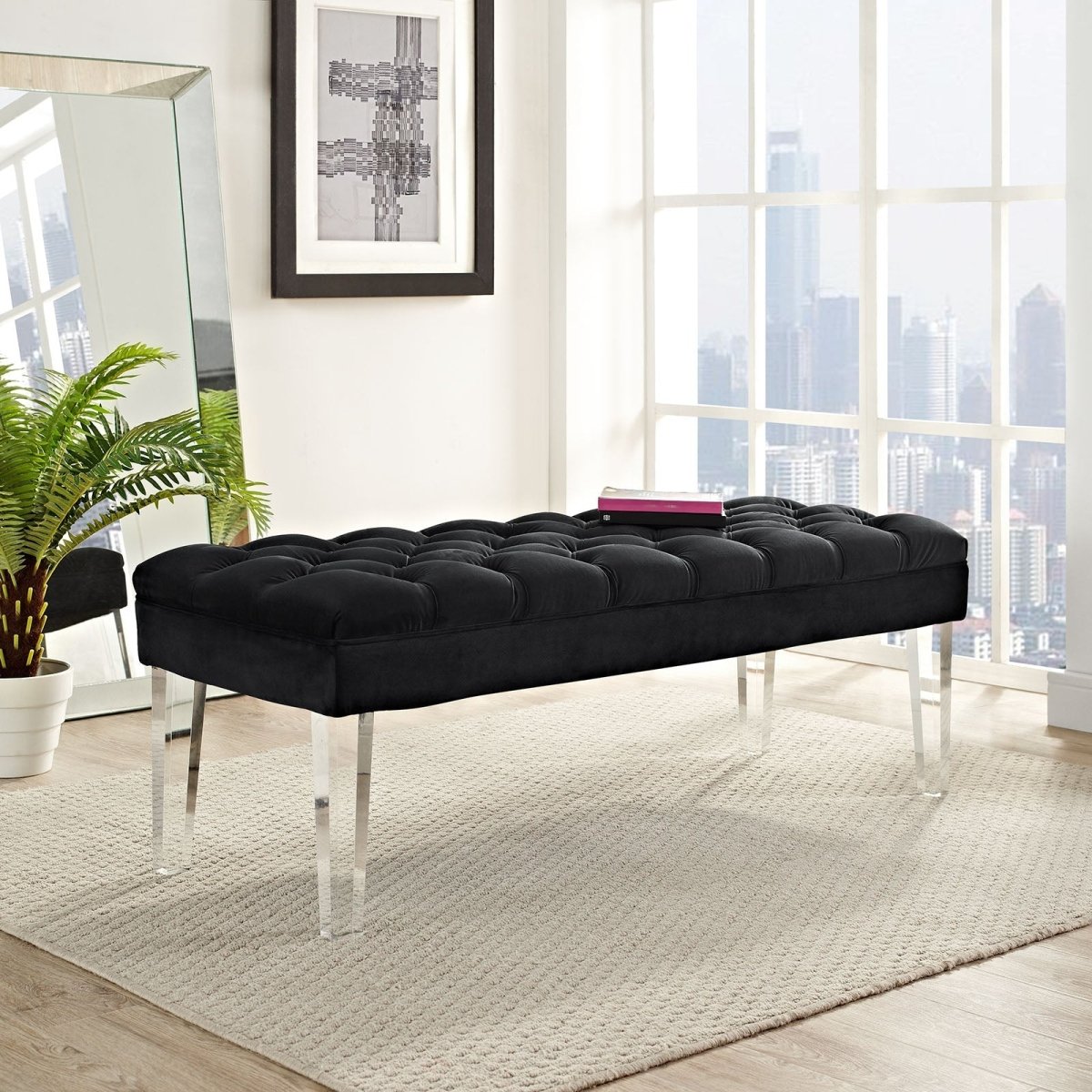 48 Inch Performance Velvet Accent Bench with Clear Acrylic Legs - Benches available at Alpine Outlets in Denver