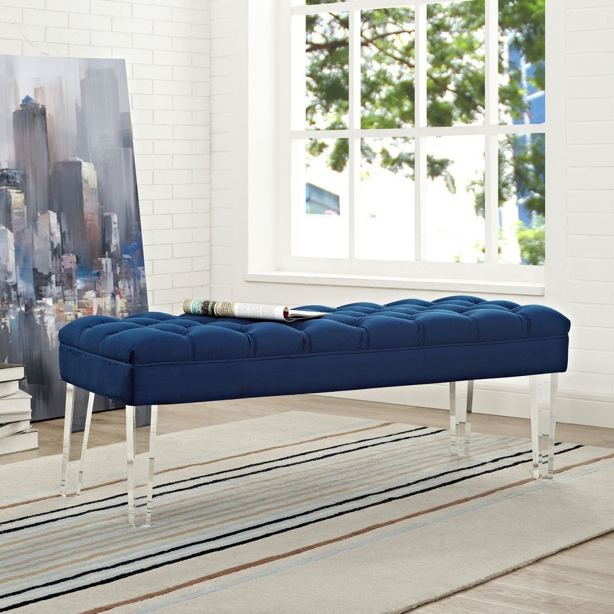 48 Inch Performance Velvet Accent Bench with Clear Acrylic Legs - Benches available at Alpine Outlets in Denver