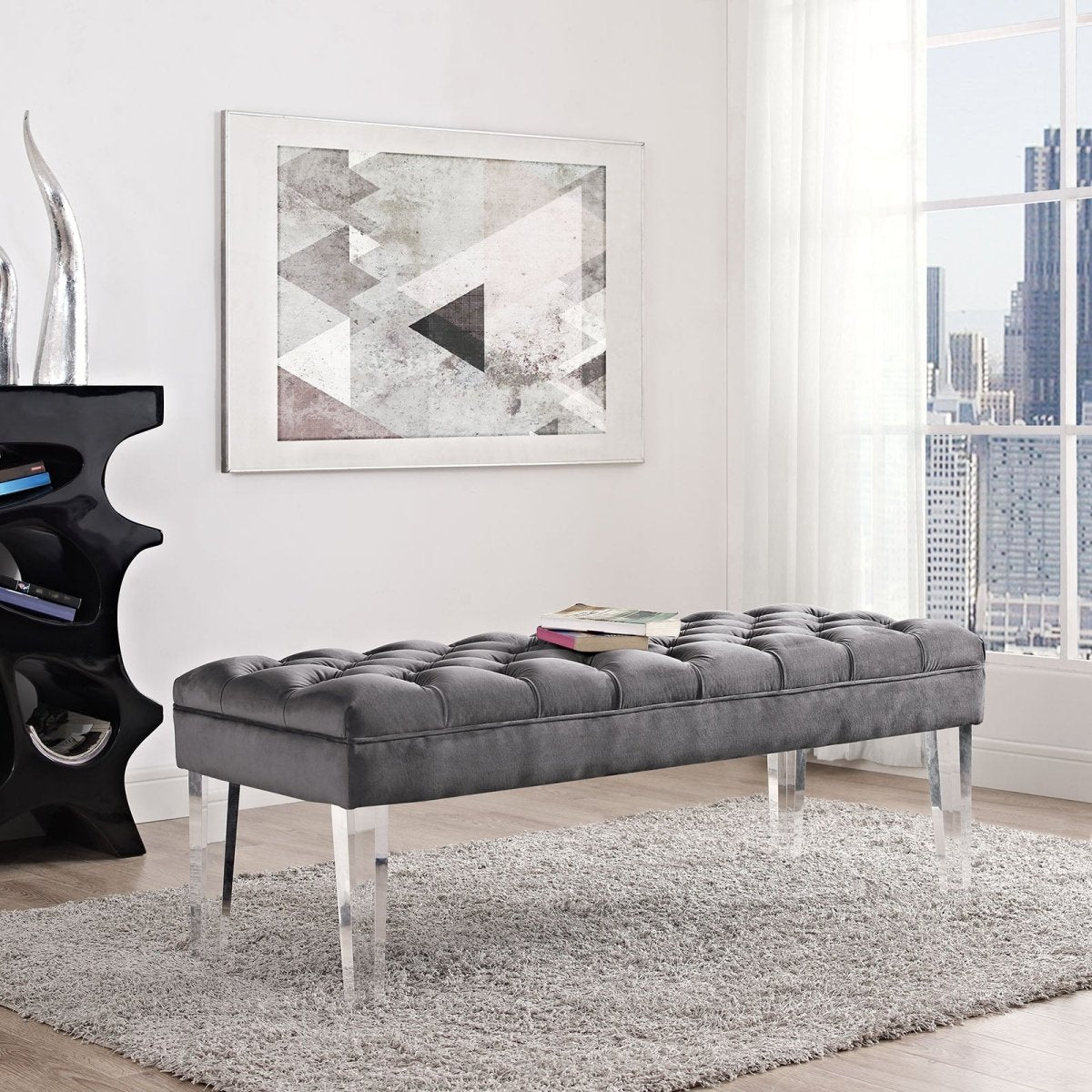 48 Inch Performance Velvet Accent Bench with Clear Acrylic Legs - Benches available at Alpine Outlets in Denver