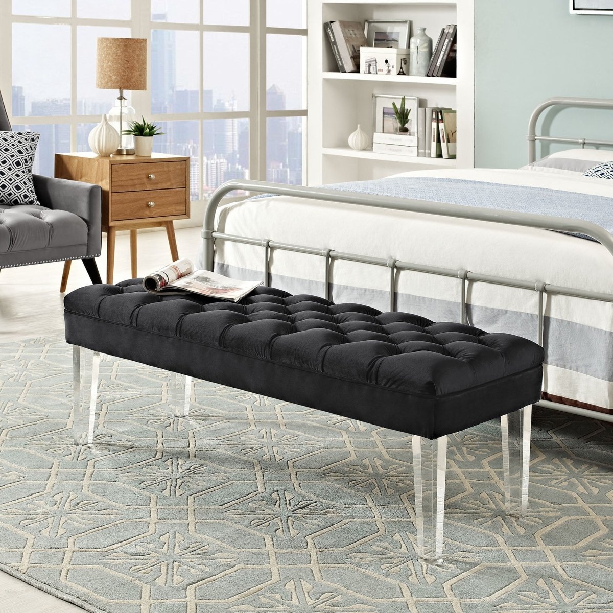 48 Inch Performance Velvet Accent Bench with Clear Acrylic Legs - Benches available at Alpine Outlets in Denver