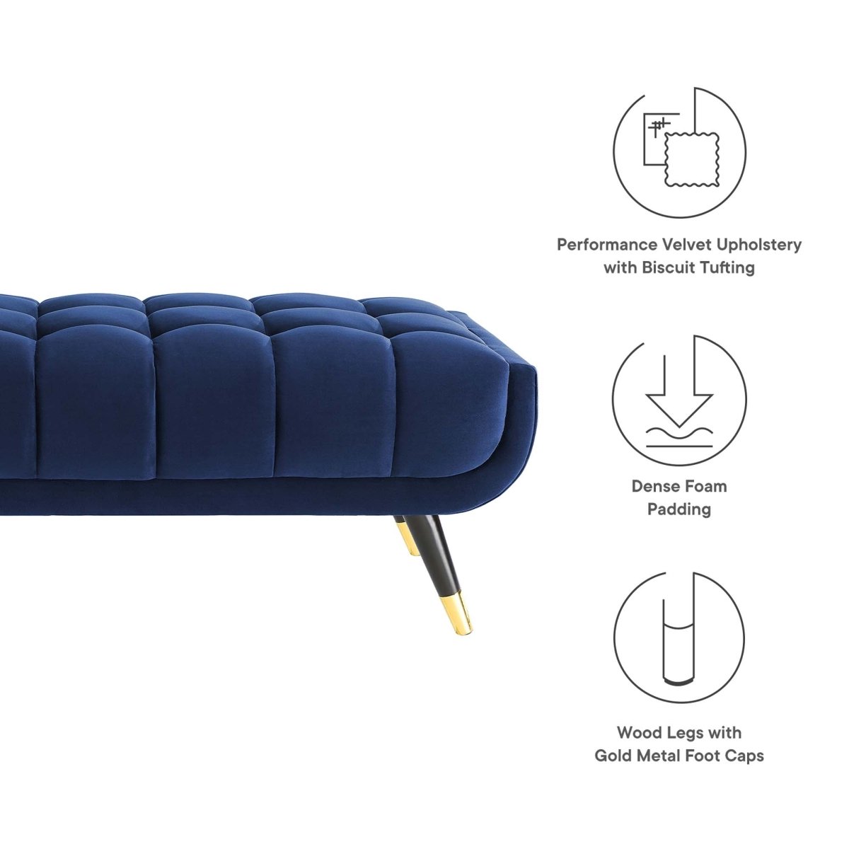 48 Inch Performance Velvet Accent Bench with Gold Metal Caps - Benches available at Alpine Outlets in Denver