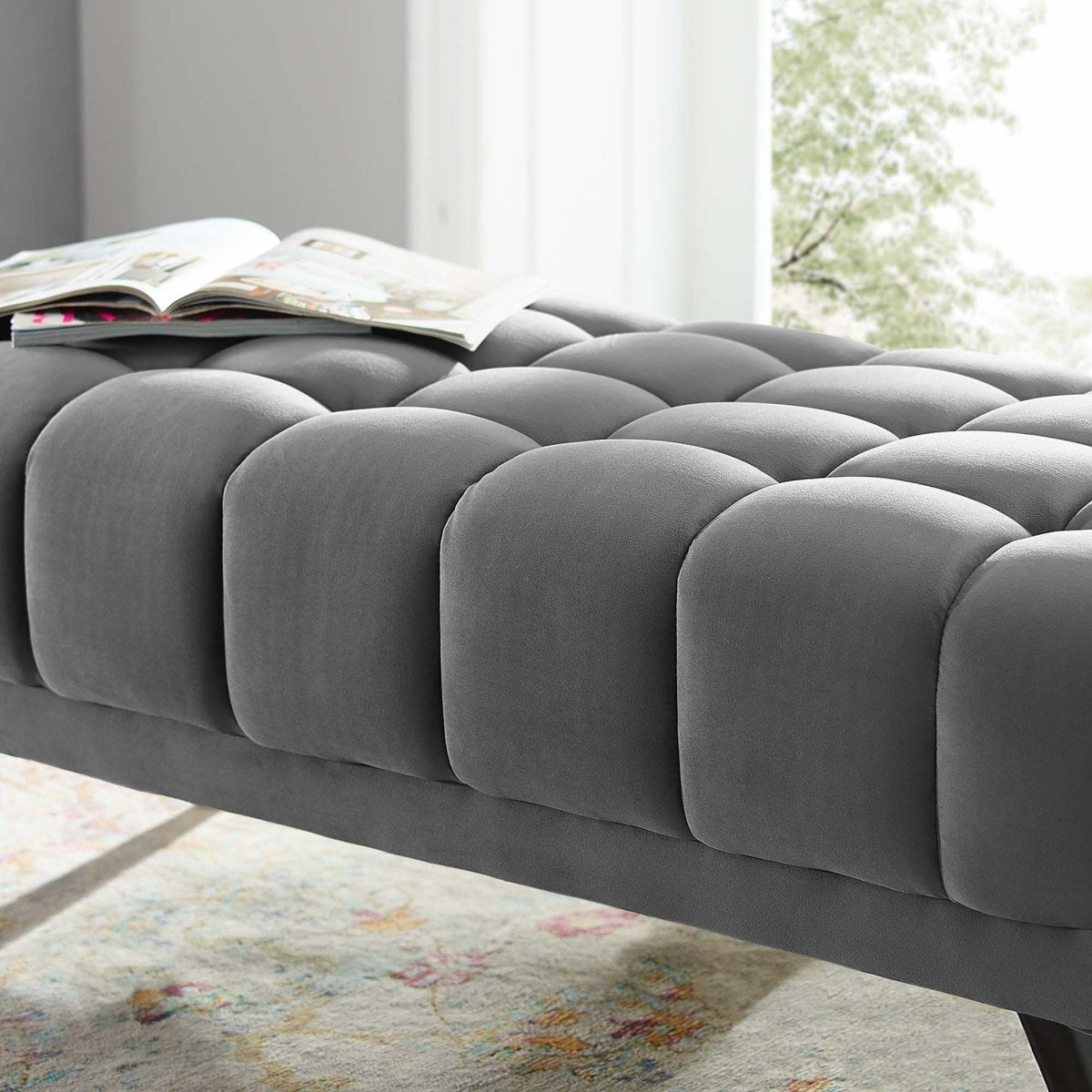48 Inch Performance Velvet Accent Bench with Gold Metal Caps - Benches available at Alpine Outlets in Denver