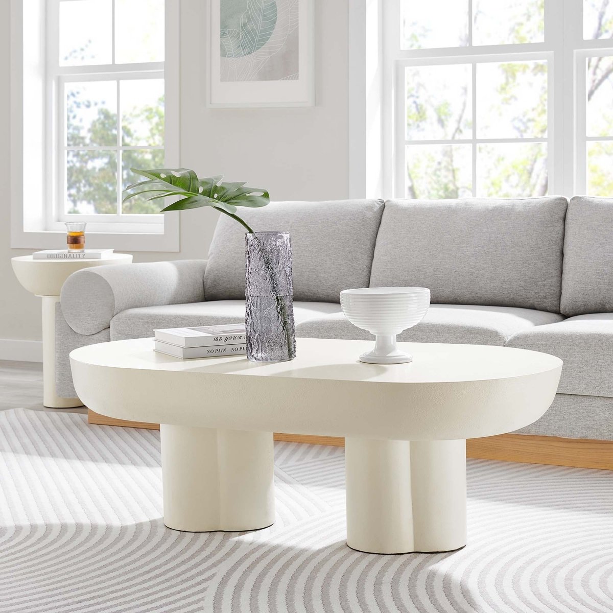 48 Inch Striking Oval Concrete Overlay Coffee Table - Coffee Tables available at Alpine Outlets in Denver