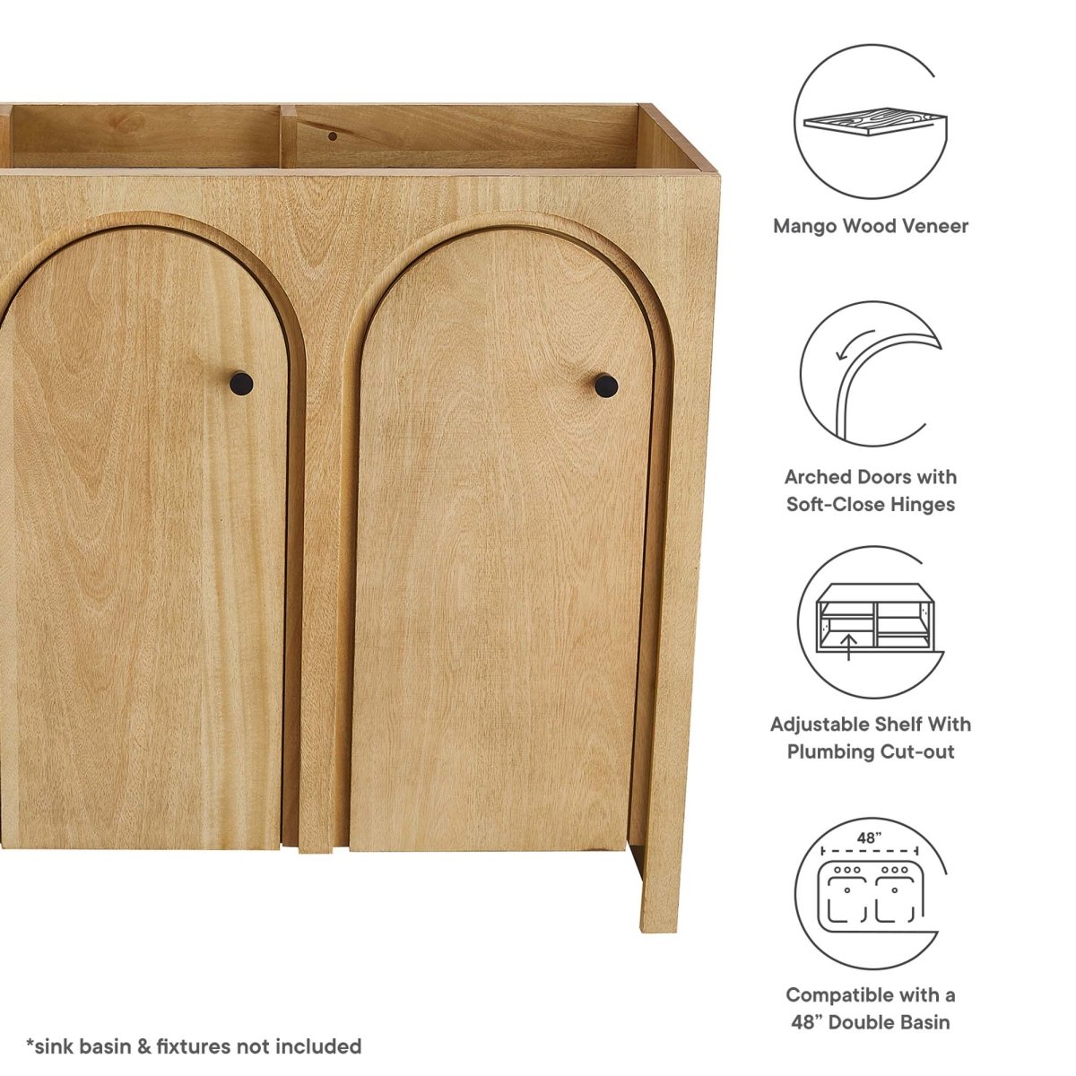 48" Oak Bathroom Vanity Cabinet – MDF and Mango Wood Veneer - Bathroom Fixtures - Alpine Outlets
